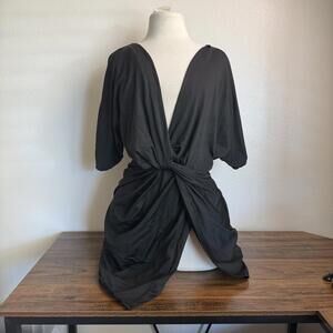 SHEIN Black Knot Front Deep V-Neck Blouse Size Large